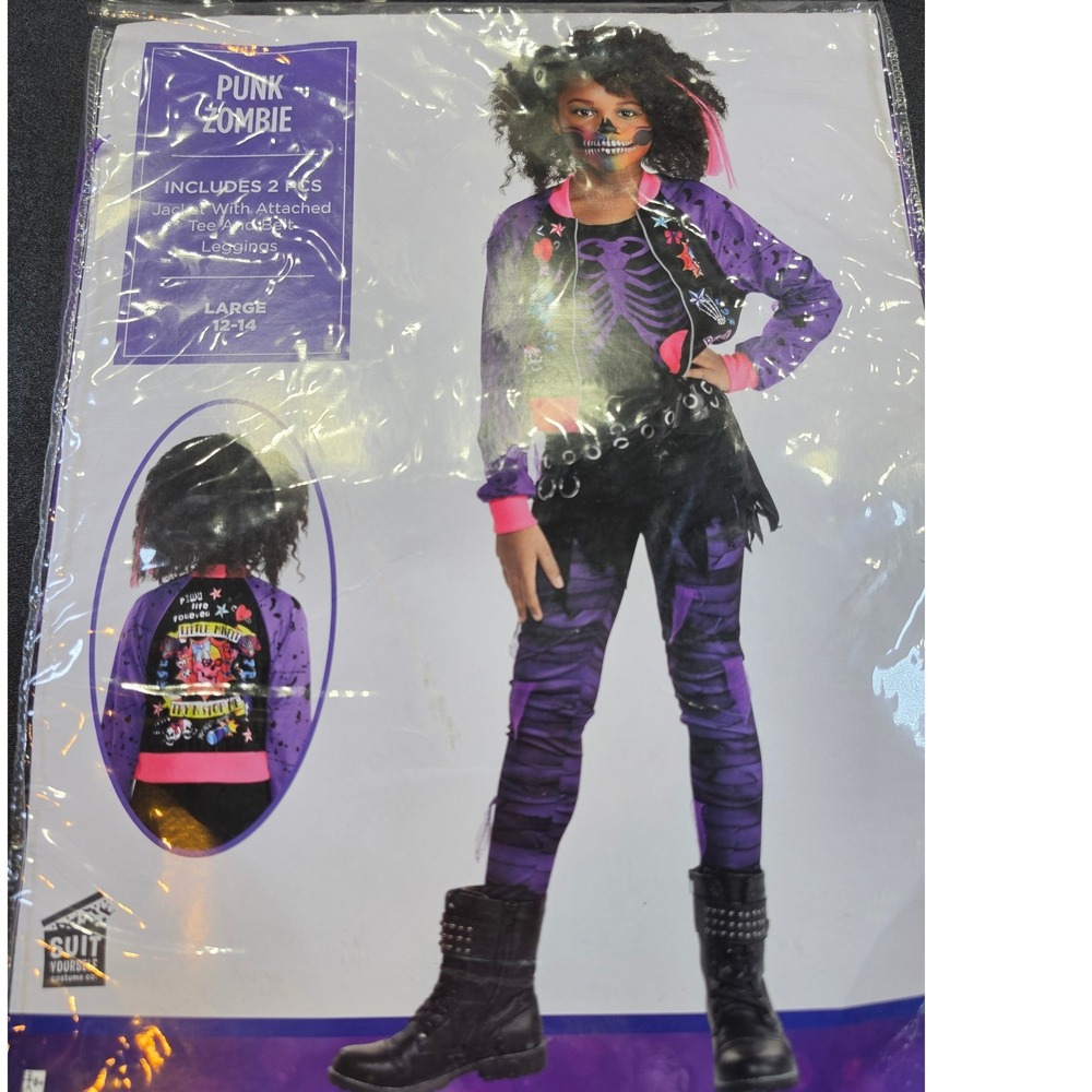 Suit Yourself Punk Zombie Costume Girls Large 12-14 Purple Black 2pc Set 8406619